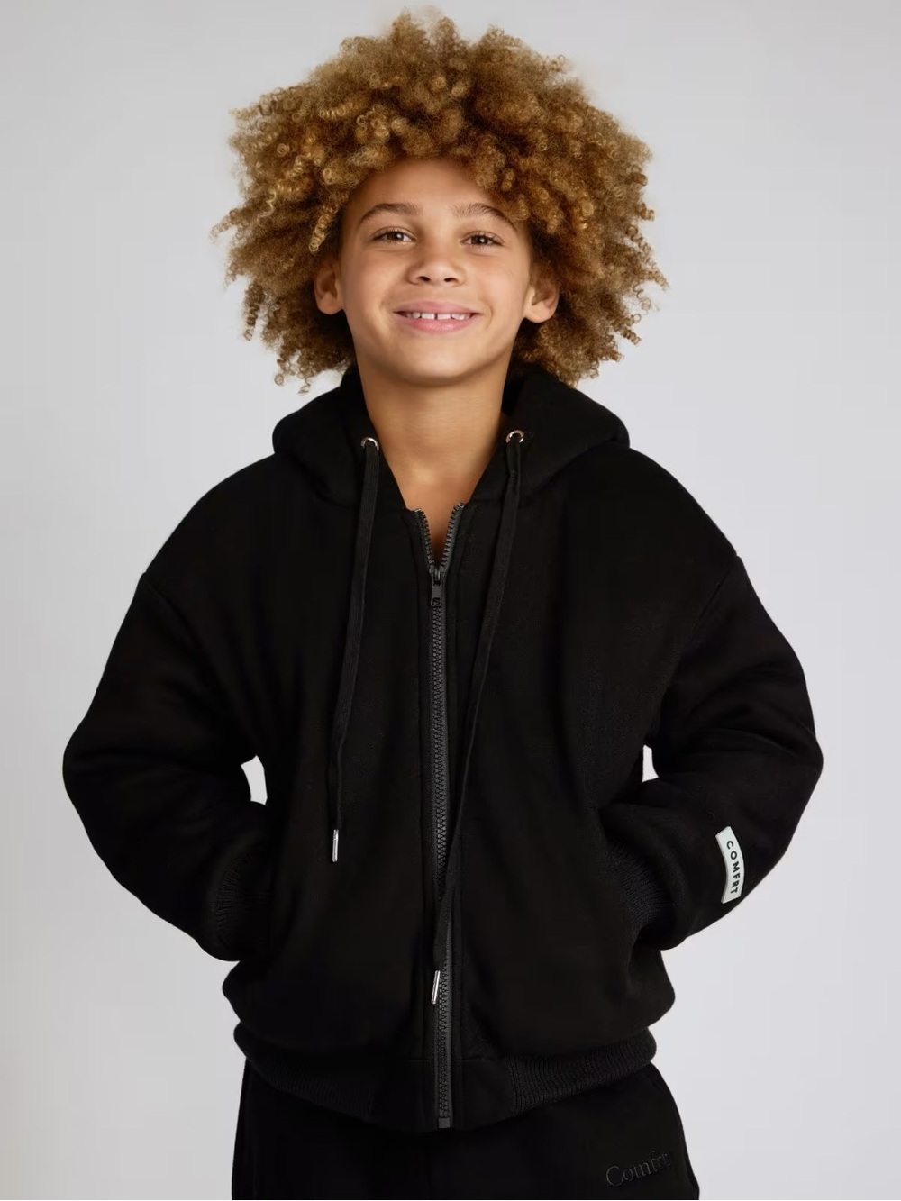 Comfrt KIDS WEIGHTED Zip Hoodie —  in Onyx Black